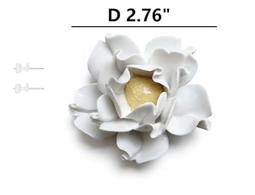 Image of Ceramic Flower Wall Art Decor, Artificial Flower Wall Sculpture,Handmade Ceramic Flowers for Home,Hallway,Living Room, Kitchen,Bathroom (White, Peony, 2.76 inch)
