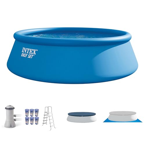 Intex 15ft x 48in Easy Set Outdoor Above Ground Swimming Pool Kit with Ladder, Cover, 1000 GPH GFCI Filter Pump and 6 Replacement Filter Cartridges
