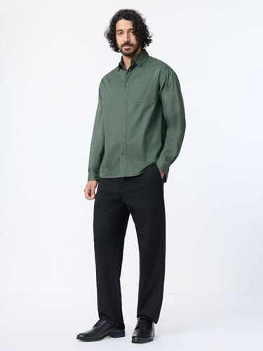 Image of The Souled Store Twill Shirt: Men and Boys Long Sleeve Spread Collar Solid Cotton Relaxed Fit Lightweight Easy to Style Everyday Office Wear Casual Shirt
