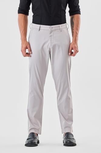 Image of SNITCH Men Chinos | Slim Fit Mid Rise Solid Pattern | Cotton Blend with Medium Stretch & Smooth Texture | Button & Zip Closure for Casual & Street Wear