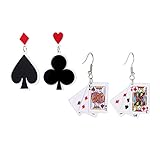 Personality Poker Dangle Earrings Metal Alloy Game cards Simulate Cool Funny Earrings for Women-2 Pairs
