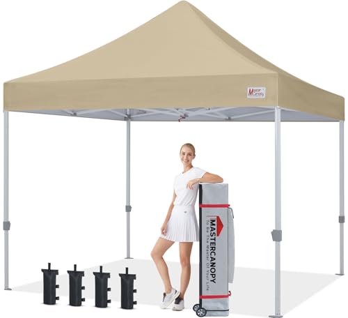 Image of MASTERCANOPY 10x10 Heavy Duty Pop Up Canopy Tent with Roller Bag(Beige)