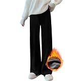 [PALAME] ワイドパンツ ガウチョパンツ レディース 秋冬 【裏起毛暖かい・美脚効果・きれいめシルエット】イージーパンツ ボトムス シェニール 暖かい ゆったり カジュアル ロング ウエストゴム スラックス リブ 通勤 日常 (JP, アルファベット, L, ブラック)
