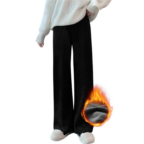 [PALAME] ワイドパンツ ガウチョパンツ レディース 秋冬 【裏起毛暖かい・美脚効果・きれいめシルエット】イージーパンツ ボトムス シェニール 暖かい ゆったり カジュアル ロング ウエストゴム スラックス リブ 通勤 日常 (JP, アルファベット, M, ブラック)のサムネイル