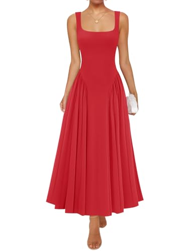 Image of ZESICA Womens 2026 Summer Sleeveless Square Neck Sundress Casual Long Flowy A Line Beach Vacation Maxi Dresses