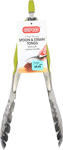 Dexas Spoon and Strain Stainless Steel Slotted Tongs, Green Handles