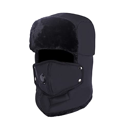Gorro de Aviador Caliente Gorro cálido a Prueba de Viento Piel Invierno for Hombres y Mujeres, Gorro Lei Feng, con Solapa for Las Orejas sintética, Negro for Esquiar frío, antinieve