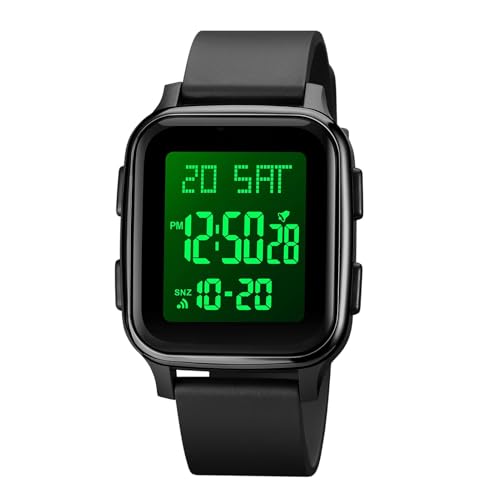 Reloj de manecilla cuadrada – Acero Inoxidable ABS PU de 5,1 x 3,7 cm, reloj LED impermeable, pantalla doble horaria | Reloj con correa ajustable, accesorio de muñeca a la , Para Co, negro