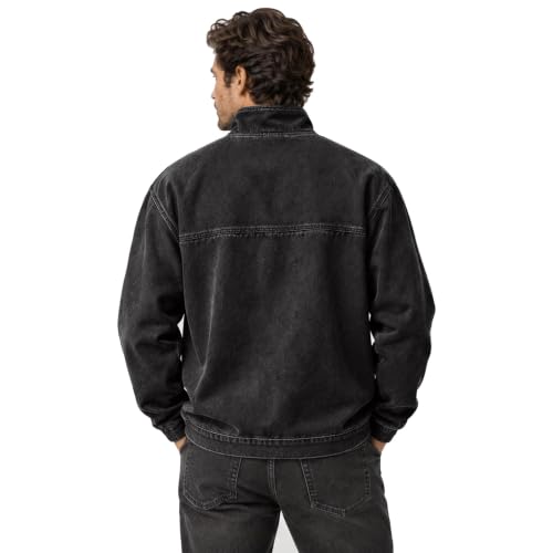 Men's Denim Shirt Washed Retro Quarter Zip Pullover Top Denim Top - image 7