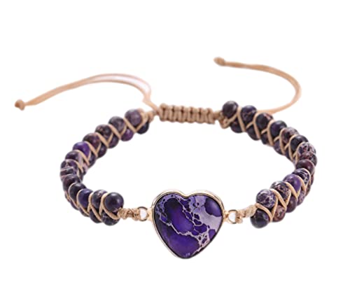 Image of Women Boho Wrap Bracelet,Handmade Natural Stone Crystal Emperor Beads Heart Bracelet, Fashion Bohemian Jewelry Gift for Women