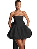 SoDigne Strapless Mini Homecoming Dresses with Bow Short Satin Black Flower Bud Prom Dress 2025 Corset Backless Puffy Cocktail Party Gown for Teens US10