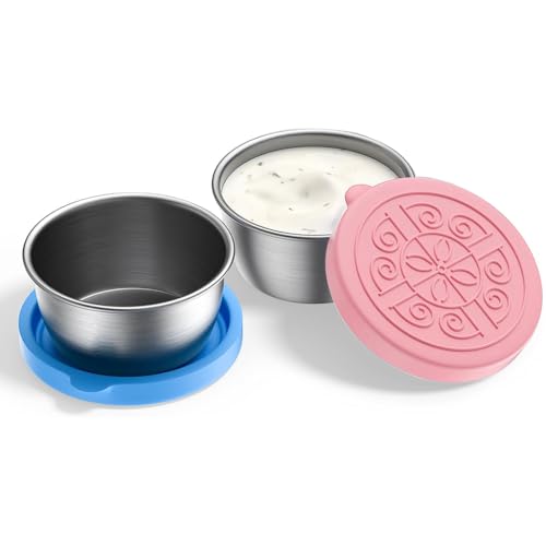 Image of HASTHIP 2Pcs 40ML Salad Dressing Container, Stainless Steel with Lids | Leak Resistant Carry, Reusable Stainless Steel, Chutney Box for Tiffin, Ketchup Box for Kids Tiffin, Lunch Salad Portions