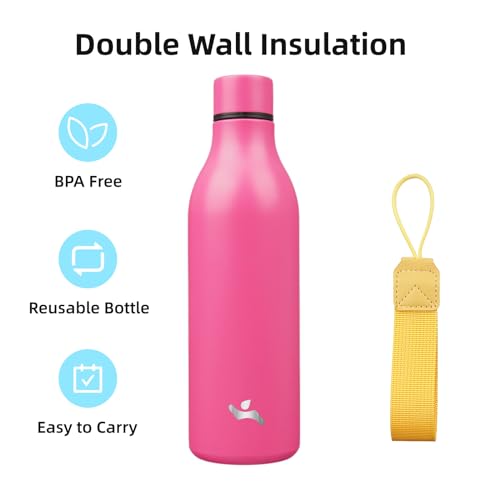 Image of Konokyo Insulated Water Bottle with Strap,25 oz Double Wall Stainless Steel Vacuum Bottles Metal Water Flask,Pink