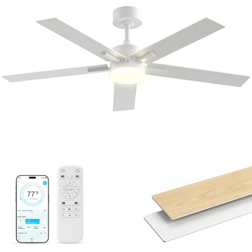Image of Obabala Ceiling Fan with Light 52 Inch, DC Motor Ceiling Fan with Remote and APP Control, Dimmable LED Color Changing, Reversible Quiet Fan for Bedroom Living Room Indoor Outdoor, Modern