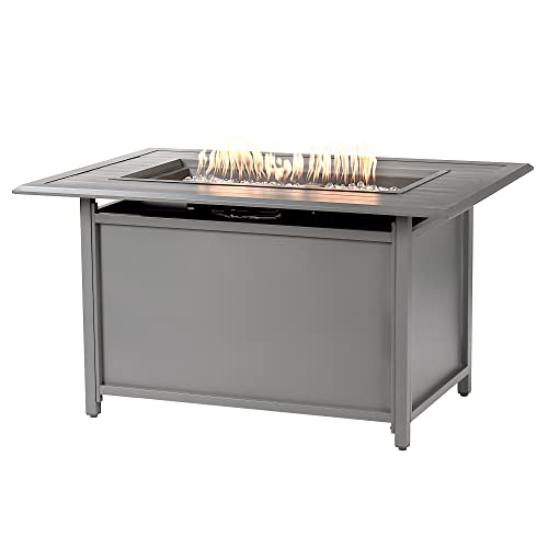 Image of Oakland Living Rectangular 46 in. x 31 in. Aluminum Propane Fire Pit Table, Glass Beads, Two Covers, Lid, 57,000 BTUs in Grey Finish