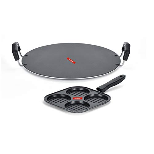 Image of Sumeet NonStick Fedha Cookware Set (Tawa-30.5cm Dia + Mini Multi Snack Maker - 4 Cavity -19.5cm), Silver