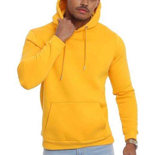 Solid Men's Hoodies Midweight Athletic Sweatshirt Fleece Lined Plain Long Sleeve Kangaroo Pockets Unisex M to 3XL