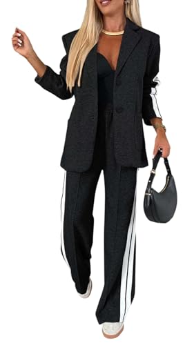 RoniKasha Women 2 Piece Blazer Outfits Notch Lapel Long Sleeve Casual Jacket and Wide Leg Pants Sets with Pockets