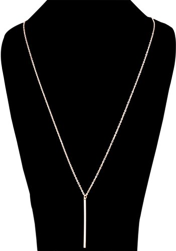 SUNNOW Women's Girls Y-shaped Alloy Simple Bar Tassel Pendant Long Necklace (Gold color)