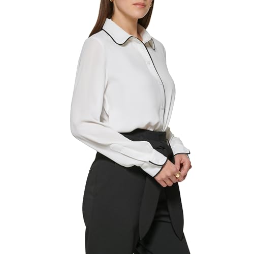 DKNY Women's Long Sleeve Button Front Collared Blouse2