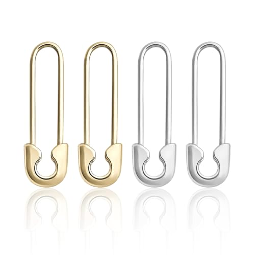 UAIAGM 2 Pair Safety Pin Earrings Silver and Gold Plated Funky Cartilage Dangle Hoop Earrings Emo Jewelry for Women Smoke and Soda Tab Style Minimalist Personalized Design