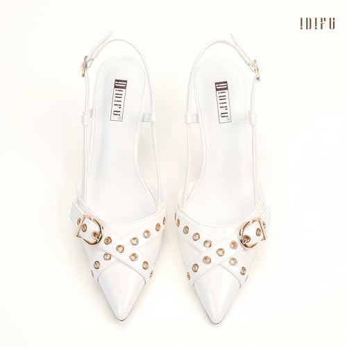 Image of IDIFU IN3 Slingback Kitten Heels for Women Stiletto Heel Closed Pointed Toe Pumps Buckle Straps Dress Shoes Sexy Prom Party Work Trendy Fashion Comfortable Pumps Dressy Shoes
