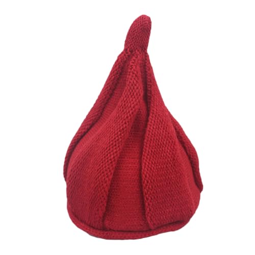 Homoyoyo Pointy Knitted Beanie for Stylish Red Wine Hat for Boys Comfortable Elastic Winter Headwear for Cold Weather Fashion