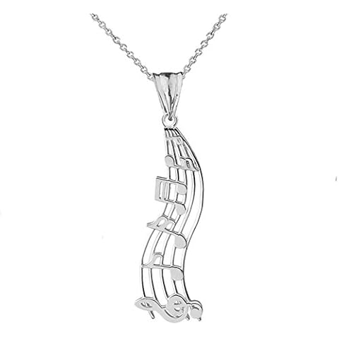 Fine Vertical Musical Notes Charm Pendant Necklace in Sterling Silver Cover