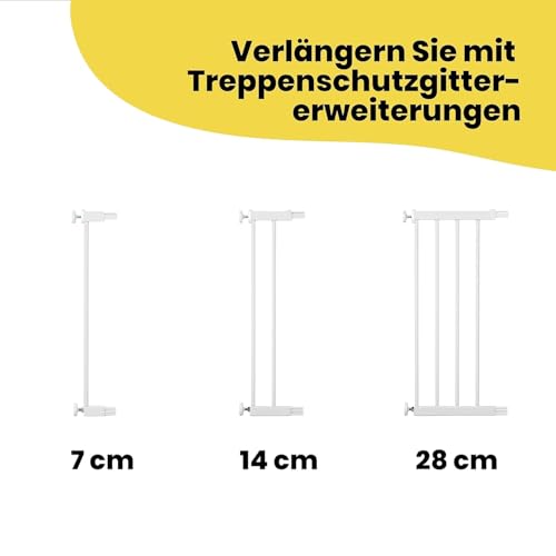 Safety 1st SecureTech Metal Gate, Treppenschutzgitter ohne Bohren, 73–80 cm (bis 136 cm erweiterbar), Leicht Schließbares Türschutzgitter, mit Einer Hand Öffnen, Kein Bohren, Zweifachsicherung, Weiß