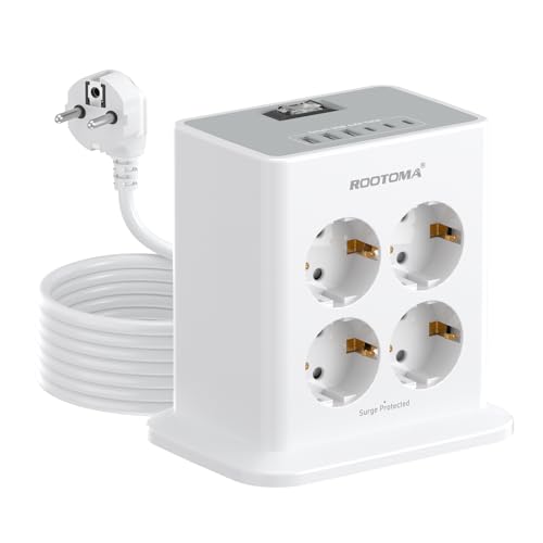 Mehrfachsteckdose mit 6 USB(5V/4,8A), 8 Fach Steckdosenleiste Überspannungsschutz, Steckdose mit Schalter, Steckdosenturm 2M Verlängerungskabel für Zuhause Büro, Weiß