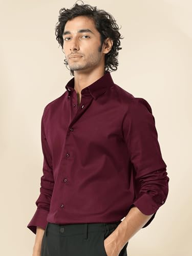 Image of IndoPrimo Men's Satin Shirt with Spread Collar Neck Line Solid Pattern Full Sleeves Regular Fit Western Style and Standard Length