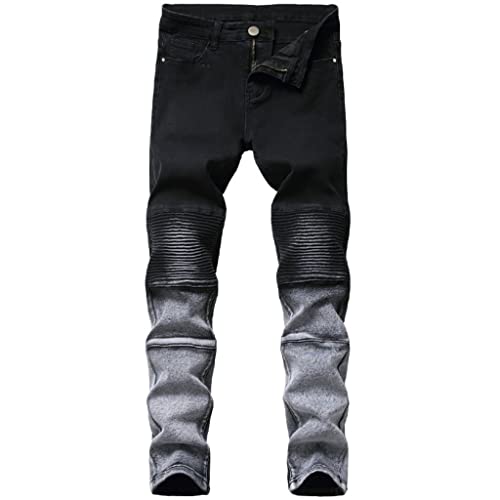 Jeans denim pantalon skinny dégradé noir et blanc pour look urbain motard