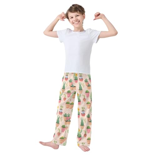 Cactus Plant Long Pajama Pants Elastic Waist PJ Bottoms with Pockets S A1105183