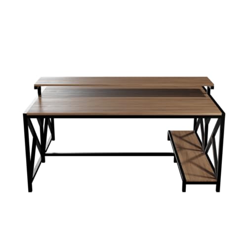 Image of Riyan Luxiwood Hammer Computer Desk with Monitor Stand | MDF Wood Top & Powder-Coated Metal Frame | Spacious Workstation with Professional Assembly Included.