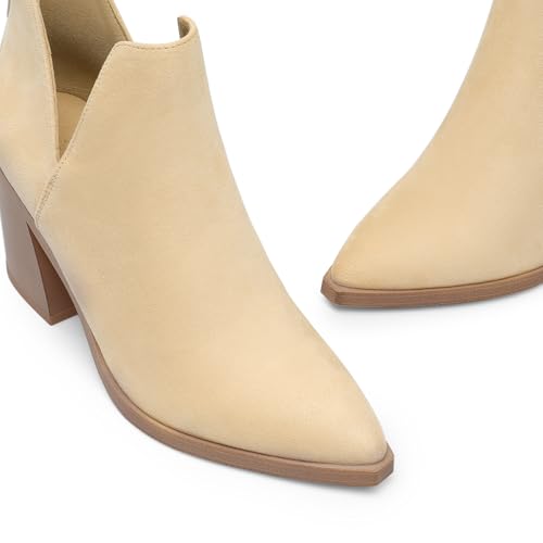 DREAM PAIRS Women's Ankle Boots Chunky Heel Pointed Toe Short Booties Shoes,Size 5,Nude-Suede,SDAB2401W