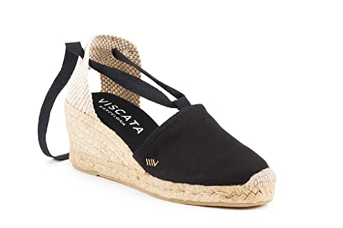 VISCATA Escala Espadrille Canvas Wedges with Sleek Ankle Laces Women's Lace Up Shoes Handmade in Spain Organic Cotton Canvas and 100% Natural Jute Midsole for All Occasions