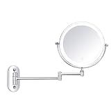 Cerdeco 7" Lighted Makeup Mirror Wall Mounted,1X&5X Magnifier,13”Folding Arm,Battery Powered Polishe