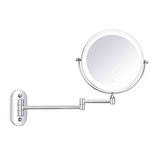 Cerdeco 7" Lighted Makeup Mirror Wall Mounted,1X&5X Magnifier,13”Folding Arm,Battery Powered Polished Chrome … #TOP19