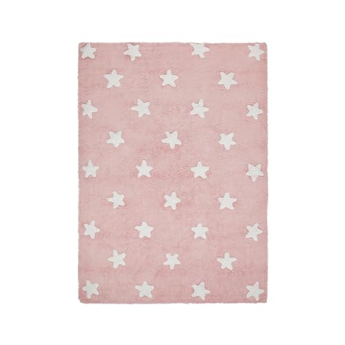 Lorena Canals - Alfombra infantil, diseño de estrellas, color blanco y rosa