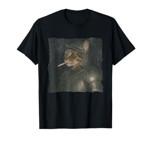 Renaissance Fair Funny Knight Meme Cat Smoking T-Shirt