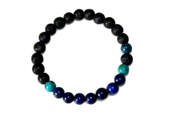 Bracelet Lapis-lazuli lave noire et chrysocolle 8mm pour homme et femme