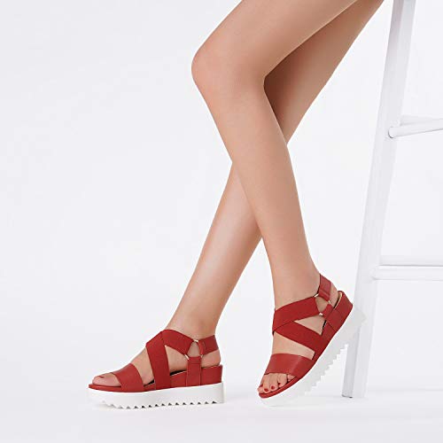 Dream Pairs Women?S Red Open Toe Ankle Strap Platform Wedge Sandals Size 7.5 M Us Charlie-5 #TOP5