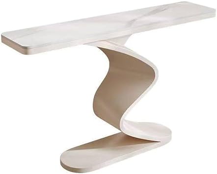 Entry Way Table, Home Decor Long Light Luxury Rock Slab Table, Modern Stainless Steel Console for Hallway Bedroom Living Room FoyerWhite,120x30x80cm