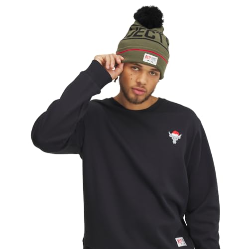 Under Armour Men's Project Rock Red One Pom Beanie, Marine OD Green/Red, One Size Fits Most