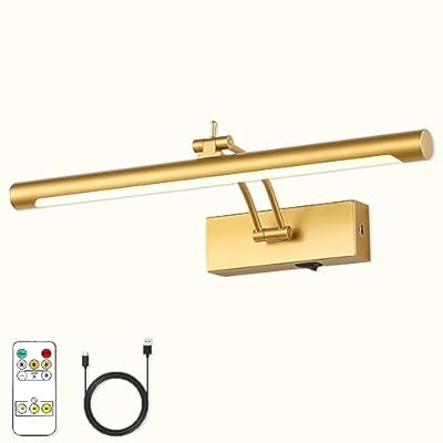 7Degobii Battery Operated Picture Light with Remote,Wireless Gallery Lights Gold 15.75in Rechargeable Display Light with Flexible Swing Arm,Dimmable Wall Sconce for Artwork on Wall