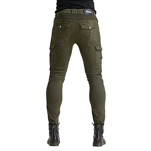 Men's Motorcycle Riding Pants Denim Jeans Protect Pads Equipment With Knee And Hip Armor Pads Ves6 (Army Green, S=28) #TOP1