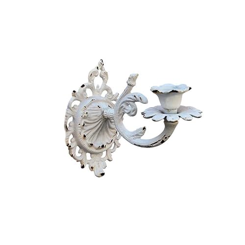 Ensemble de 2 bougeoirs muraux en Fonte, bougeoir Suspendu Shabby Chic for Mur, Appliques murales à Bougies, décoration de cheminée de Salon(White)