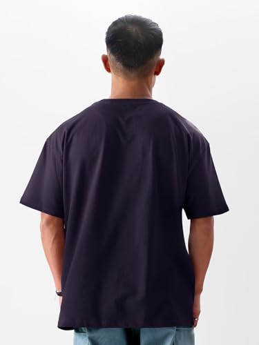 Image of crazymonk Oversized Baggy Fit Drop Shoulder Half Sleeves Round Neck Solid Pure Cotton T-Shirt for Men
