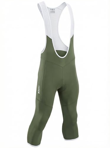 Przewalski Men\'s Cycling Bib Shorts,3/4 Bike Bib Pants 4D Padded,Cycling Bib Tights for Men Army Green