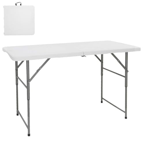 LOLAhome Mesa Plegable, Regulable en 3 Alturas, de Acero Anticorrosión y HDPE (De 122x60x74 cm) | Resistente, fácil Transporte, fácil Montaje | Ideal Acampadas, Picnic, Catering, Jardín, Terraza